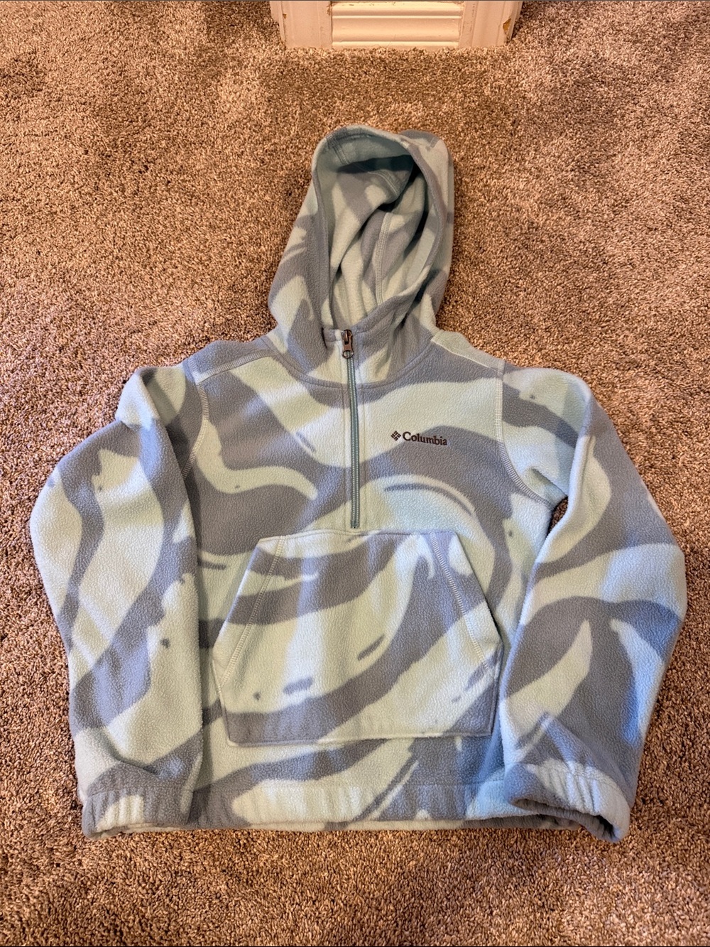 Columbia Gurls Blue and Light Blue Patterned Half-Zip Fleece Hoodie
